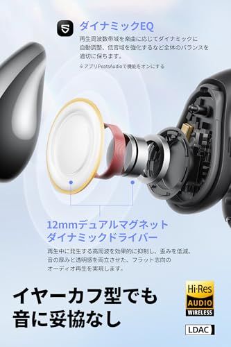 CC イヤーカフイヤホン オープンイヤー ワイヤレスイヤホン ハイレゾ LDAC 対応 Bluetooth 6 0 マルチポイント接続 IPX 5防水 最大24時間再生 急速充電対応 アプリ ダイナミックEQ クリッ d 477025 a