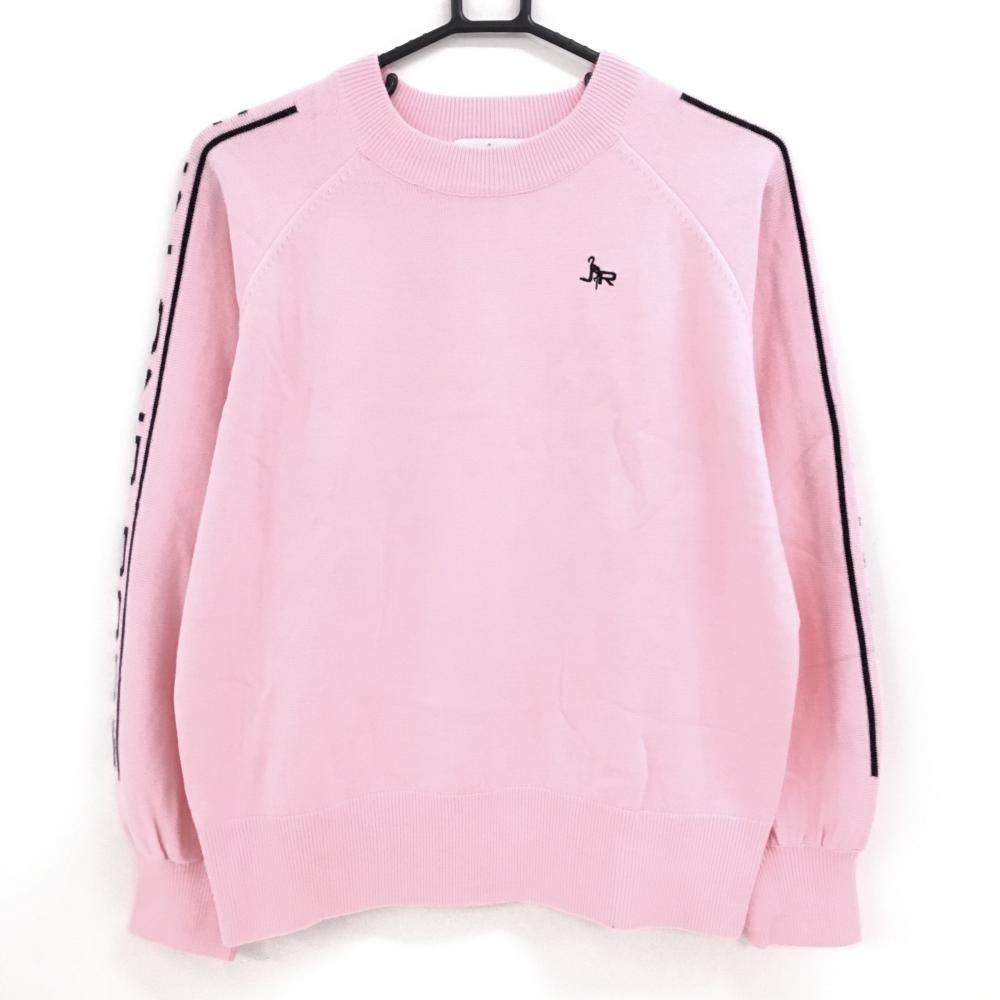 た*ん様 JUN&ROPE'（ジュンアンドロペ）のピンクニットジャケット 超美品】ジュンアンドロペ セーター ピンク 袖ロゴ ハイネック ニット