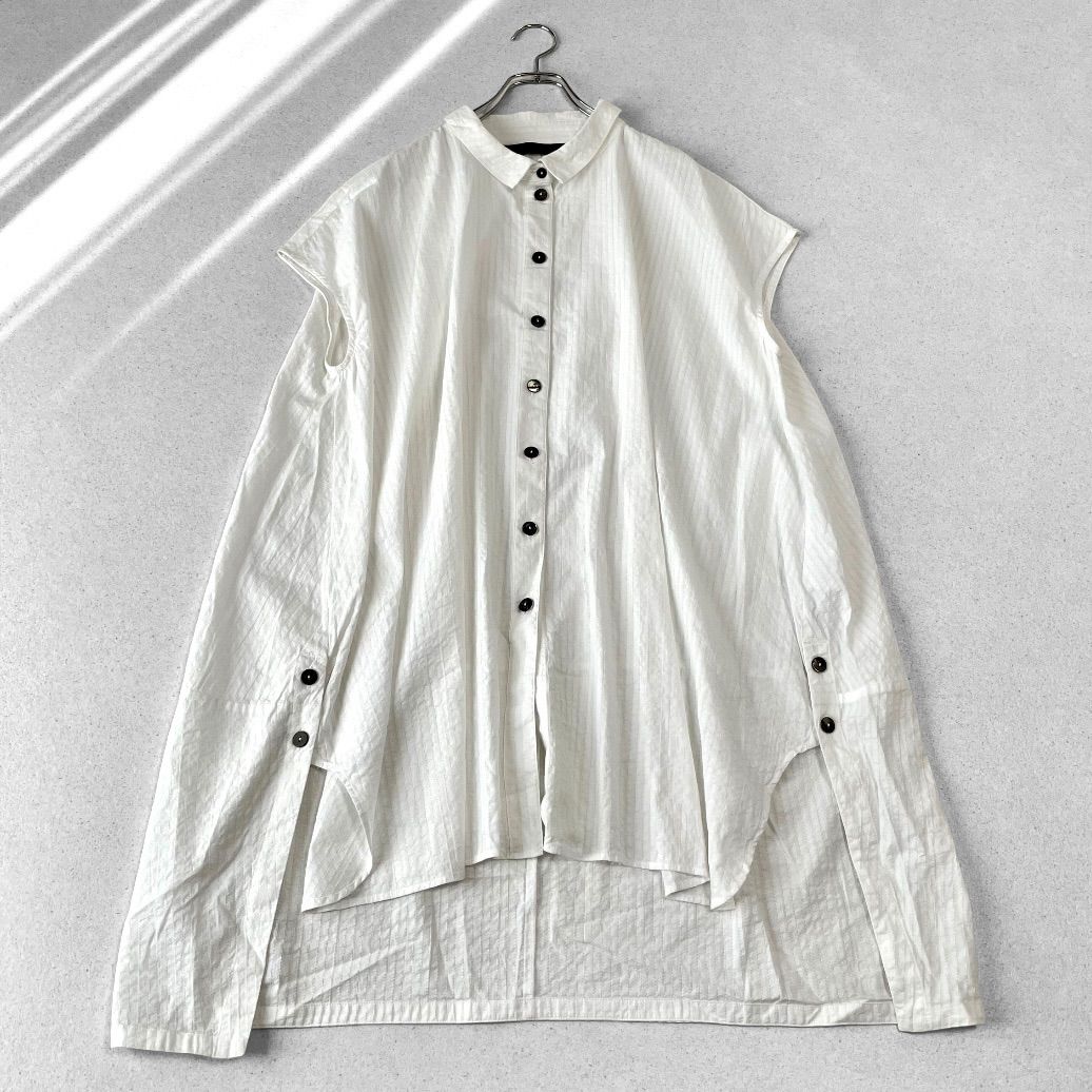 萌 MOYURU モユル ストライプ アシンメトリー 変形 シャツワンピース