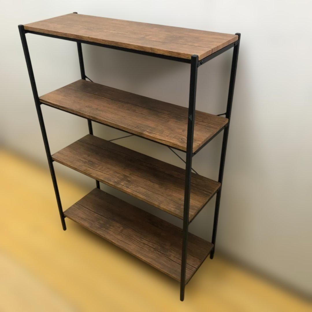【中古品】アイアンフレーム ユニットシェルフ オープンラック 飾り棚 木天板 オープンラック 4段 木製棚 アイアンフレーム 幅78cm 奥行30cm 高さ