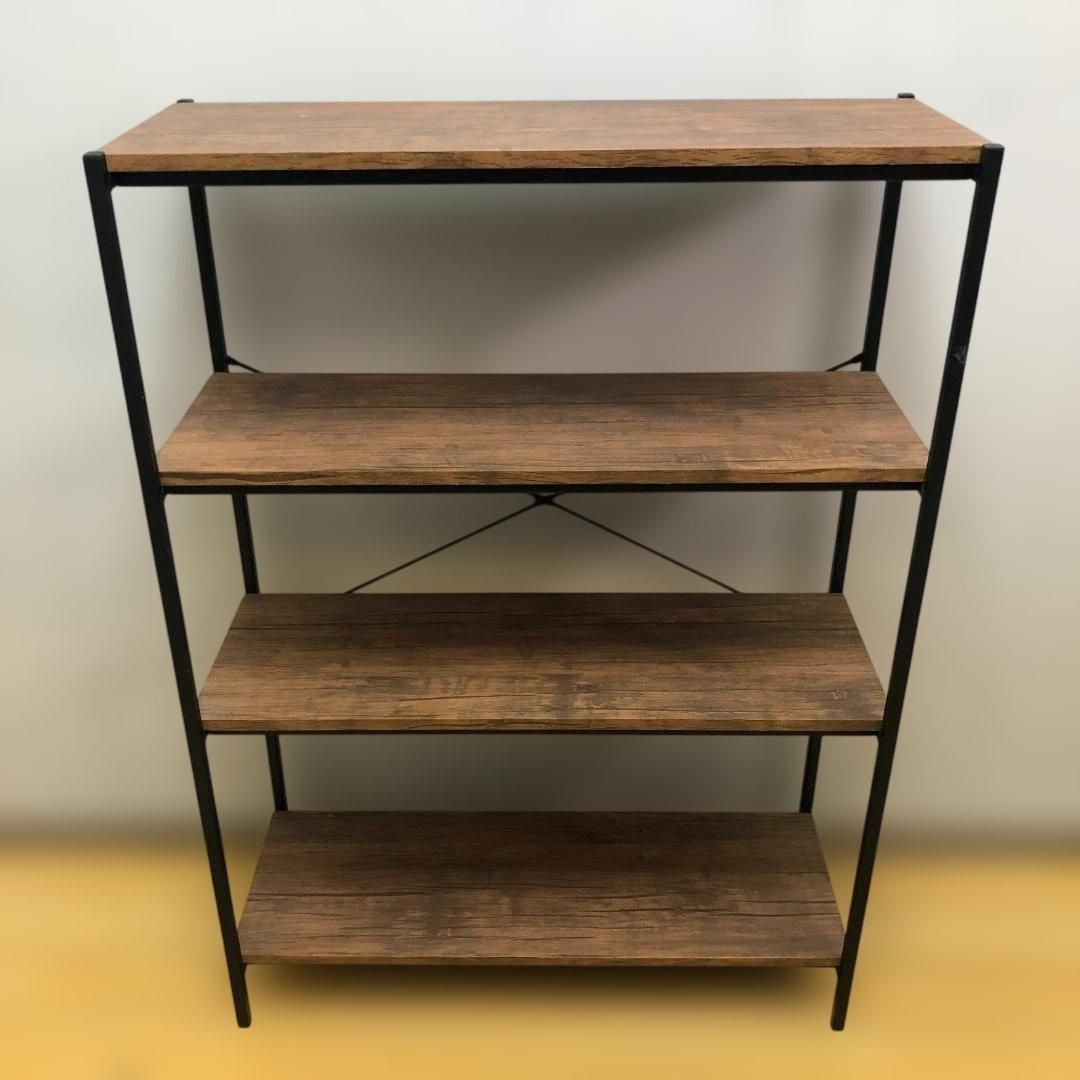 オープンラック 4段 木製棚 アイアンフレーム 幅78cm 奥行30cm 高さ