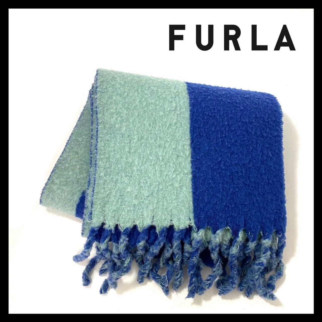 Y【FURLA】マフラー バイカラー ロゴ ブルー/青 ライトブルー/水色
