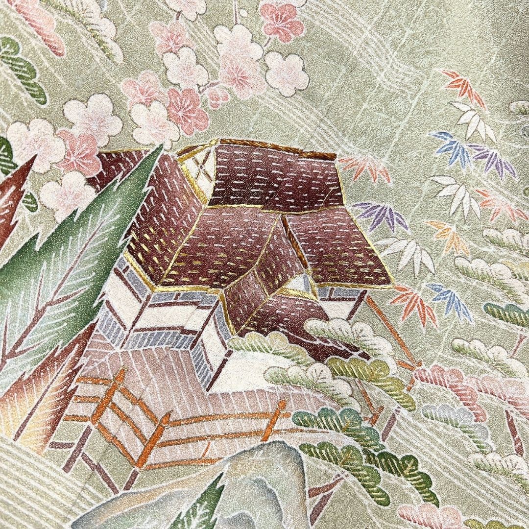 千總 金通し 金駒刺繍 刺繍 色留袖 茶屋辻 松竹梅 着物 013b p ms 