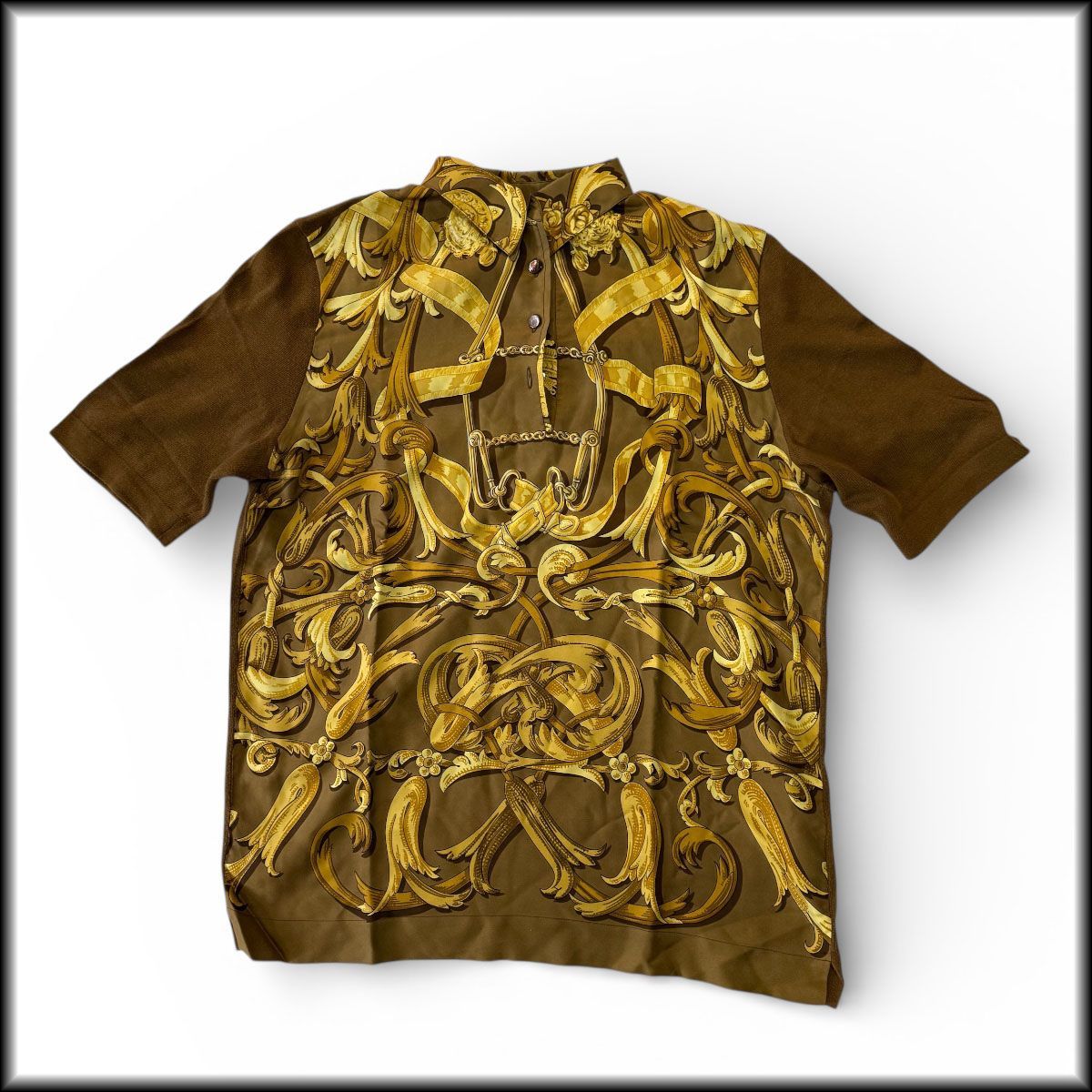 古着◇エルメス◇シルク混 プルオーバーシャツ ポロシャツ 切替ニット