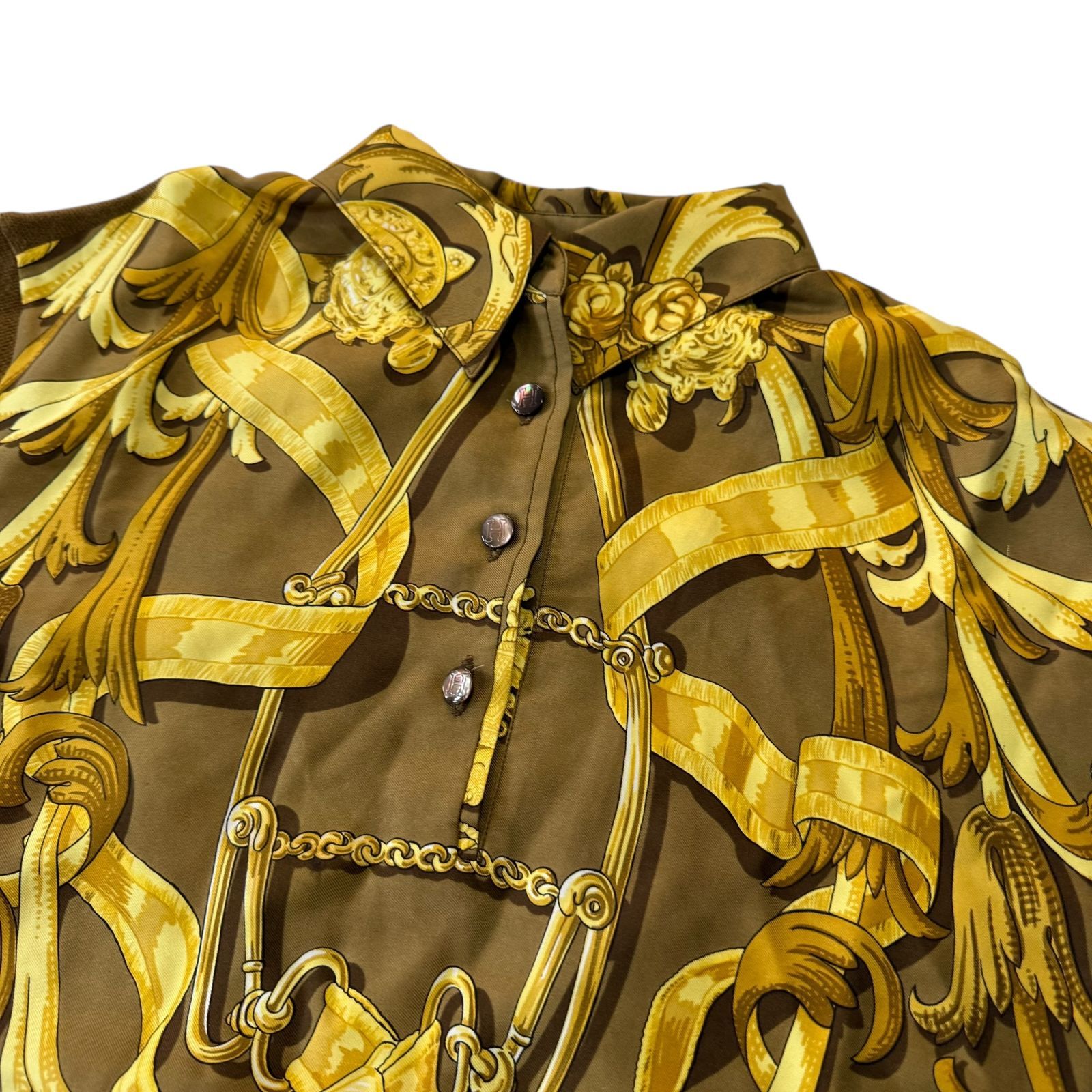 古着◇エルメス◇シルク混 プルオーバーシャツ ポロシャツ 切替ニット