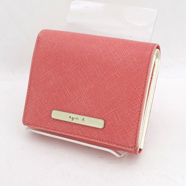 agnes b / アニエスベー □二つ折り 財布 レザー ピンク コンパクト