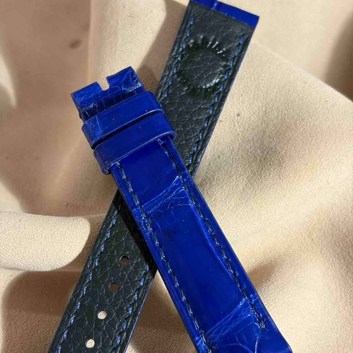 cro-2019 クロコダイル 腕時計ベルト コバルトブルー (ラグ幅18 mm