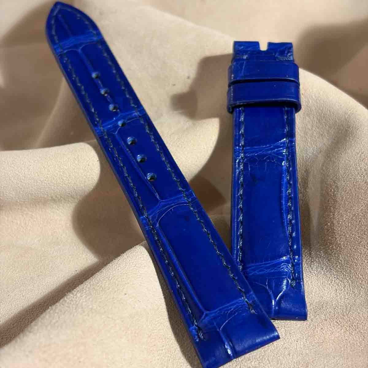 cro-2019 クロコダイル 腕時計ベルト コバルトブルー (ラグ幅18 mm