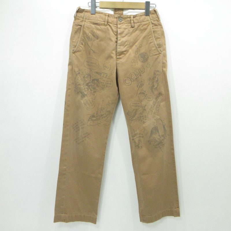 バズリクソンズ エイジング加工 ペイント チノ パンツ ブラウン系 32(中古) BUZZ RICKSON'S バズリクソンズ チノ チノパン メンズ レディース