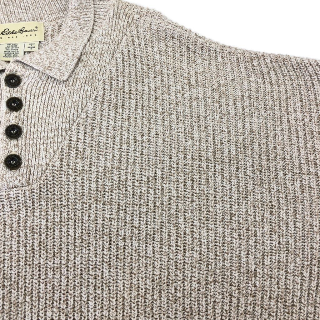 90年代 USA製 Eddie Bauer エディーバウアー コットンニットポロシャツ ベージュ(メンズ L)中古 古着 X1753 90年代 USA製 Eddie Bauer エディーバウアー コットンニットポロシャツ