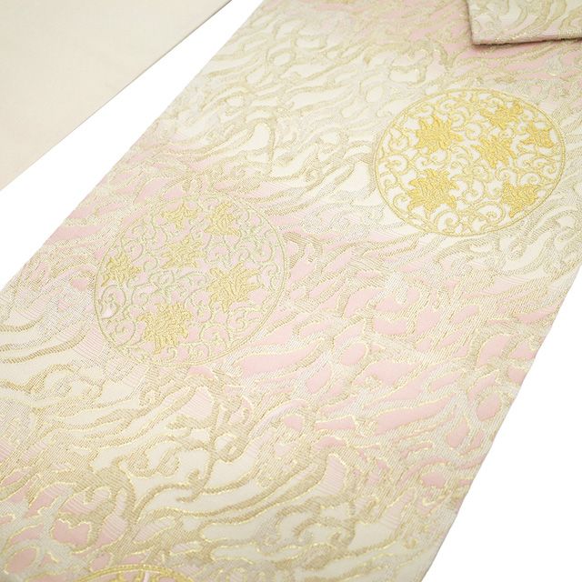 新古品】 袋帯 未使用 フォーマル 正絹 京都 西陣 輪奈織 金糸 オフ