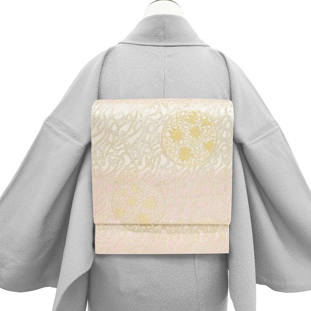 新古品】 袋帯 未使用 フォーマル 正絹 京都 西陣 輪奈織 金糸 オフ