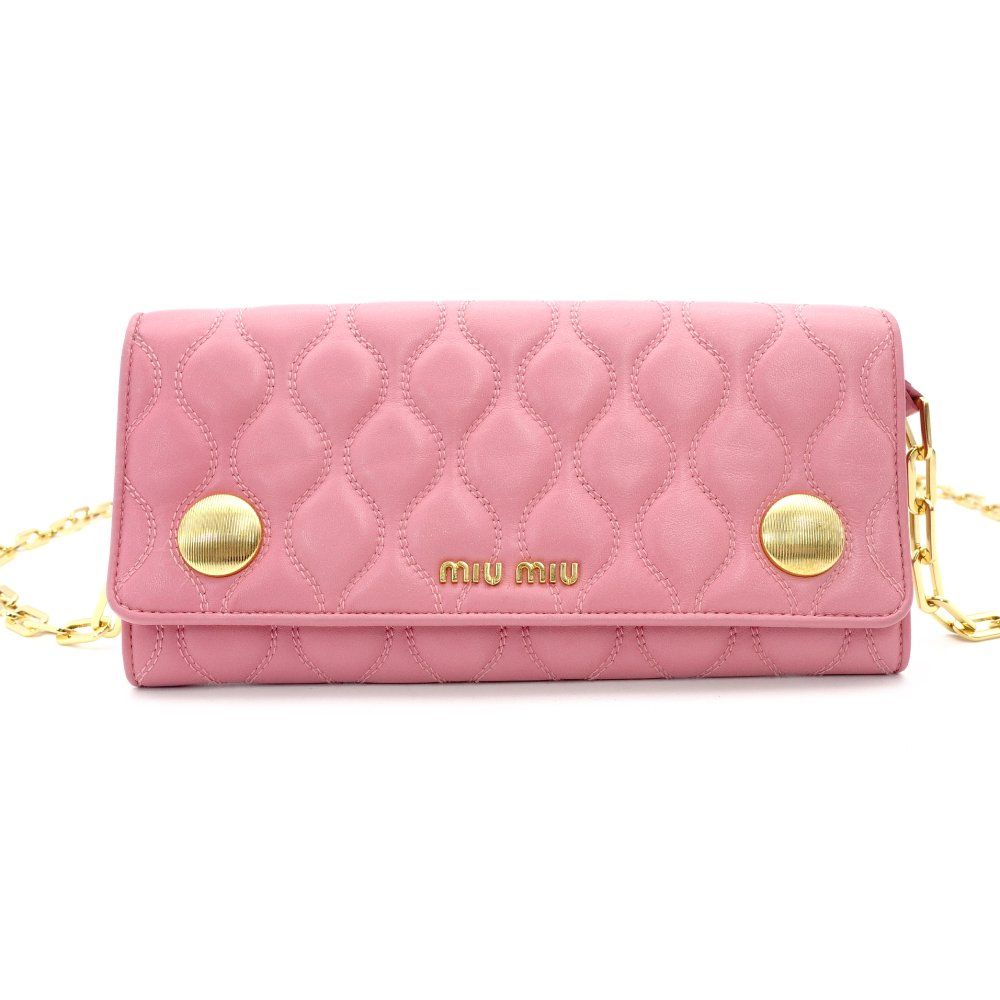 miumiu ピンク ショルダーウォレット ミュウミュウ MIU MIU レザー チェーン ウォレット ピンク ゴールド