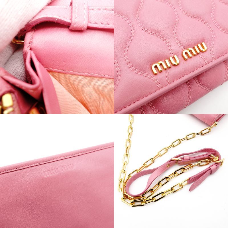 ミュウミュウ MIU MIU レザー チェーン ウォレット ピンク ゴールド