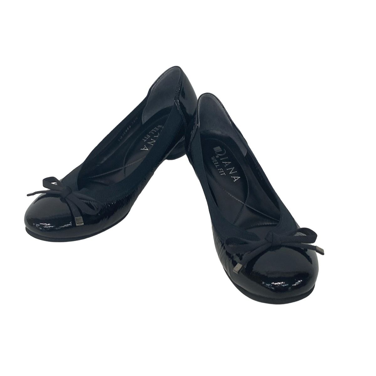 DIANA リボン付き黒ラメフラットシューズ　ダイアナ アルテミス バイ ダイアナ artemis by DIANA ラインストーンリボン