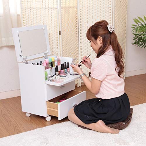 不二貿易 ドレッサー 化粧台 幅45 奥行31 高さ53 cm ホワイト キャスター付き 2 Way サイドテーブル 組立商品 フィーゴ 47808 e 17023 96