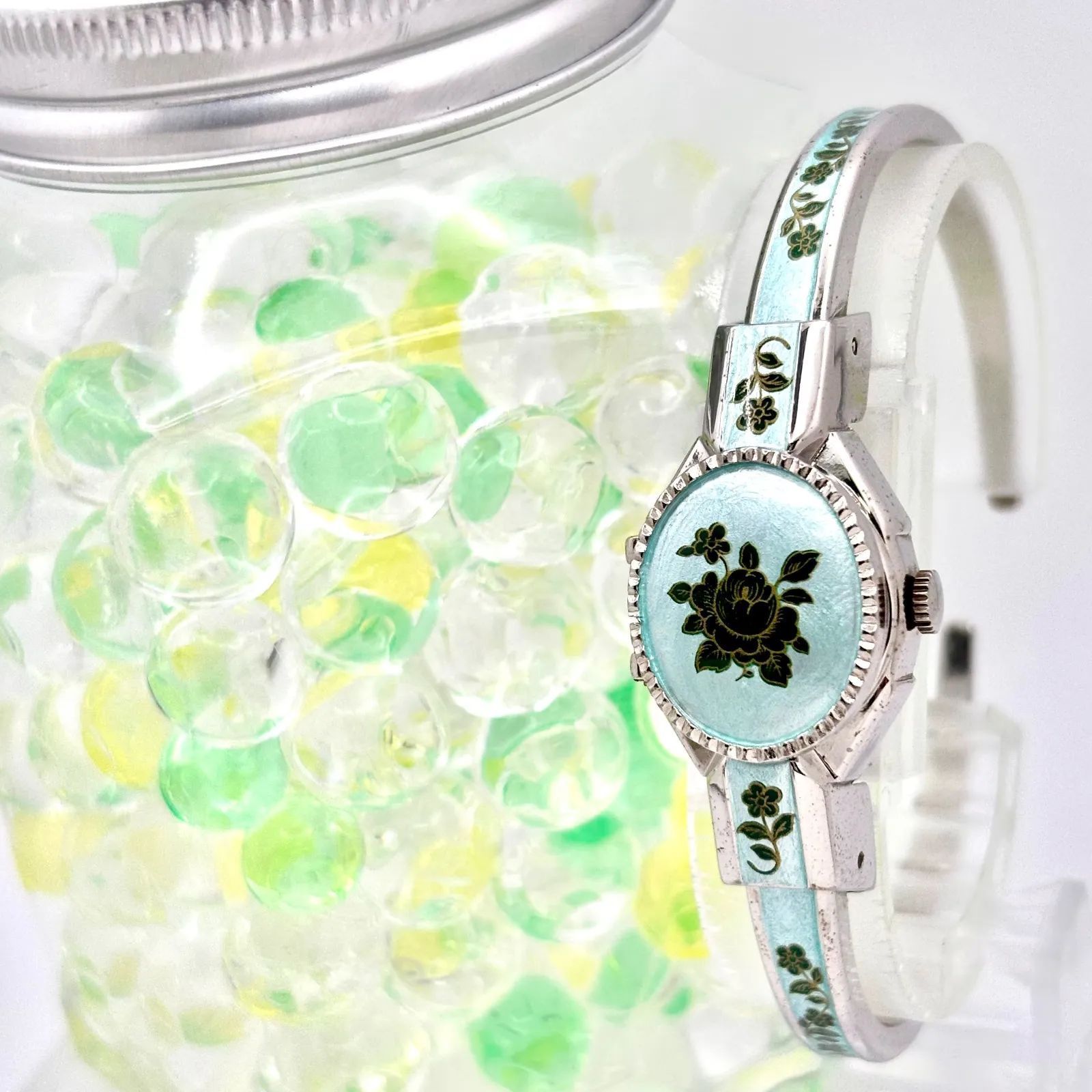 304 新品電池 アンドレムッシュ 腕時計 クォーツ 花柄 バングルウォッチ 美品/新品電池】Andre Mouche アンドレムッシュ レディース 腕時計