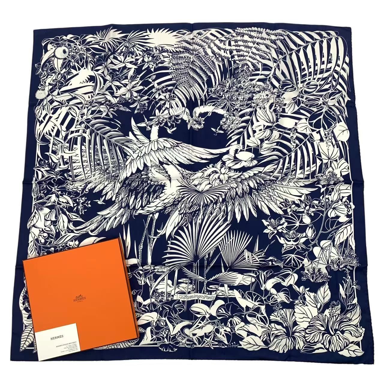 新品同様 HERMES エルメス カレ90 スカーフ シルク フラミンゴ