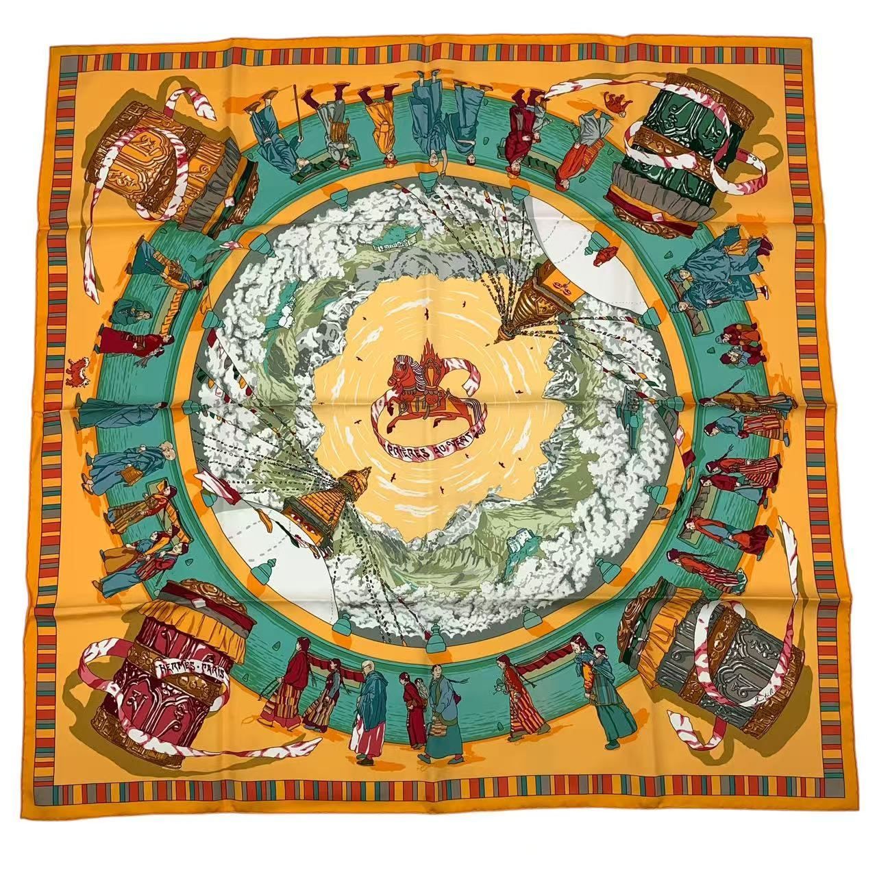 新品同様 HERMES エルメス カレ90 スカーフ シルク PRIERES AU VENT 風