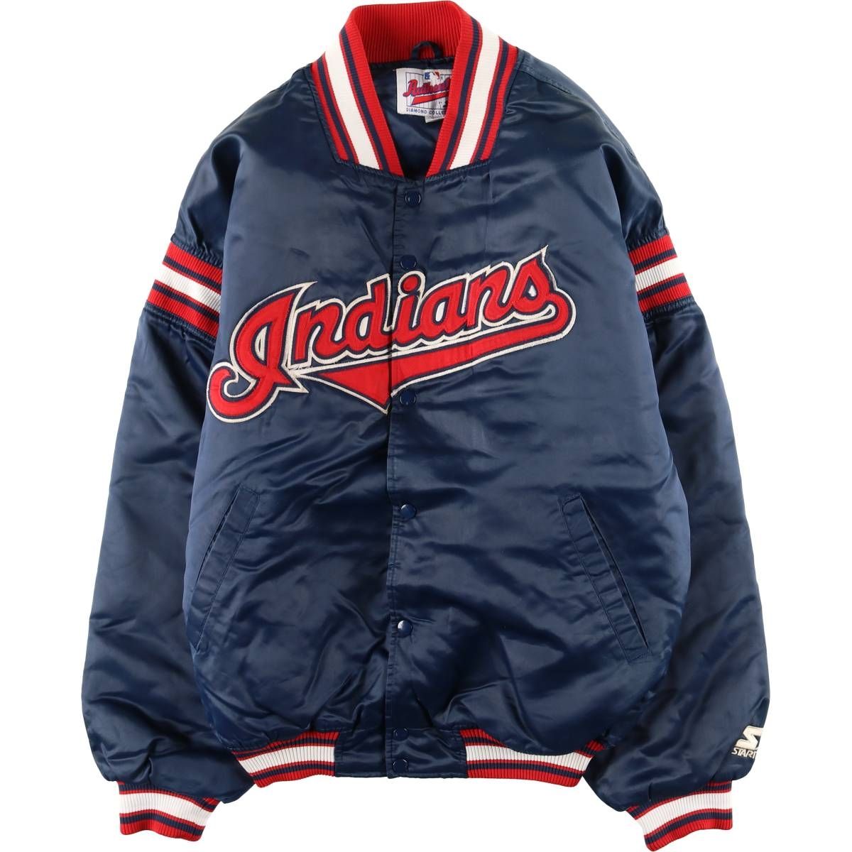 古着　ブルゾン　スターター スタジャン MLB インディアンス ブラック　XL 古着 90年代 スターター Starter MLB CLEVELAND INDIANS