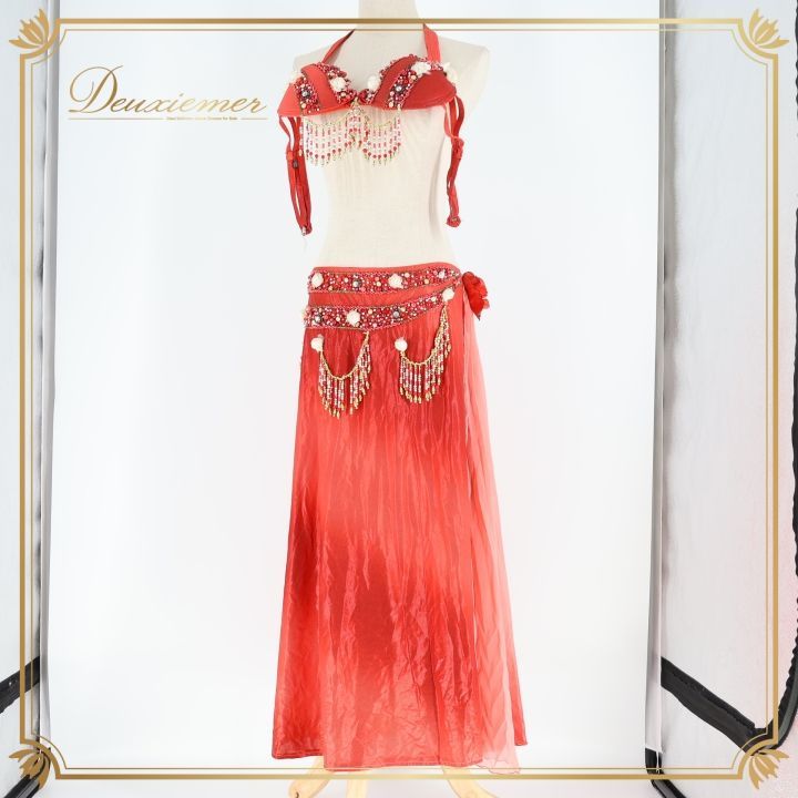 ベリーダンス オリエンタル 衣装 上下セット レッド系 トップス