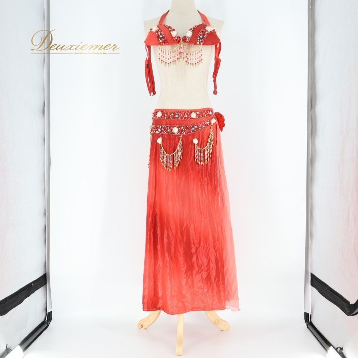ベリーダンス オリエンタル 衣装 上下セット レッド系 トップス