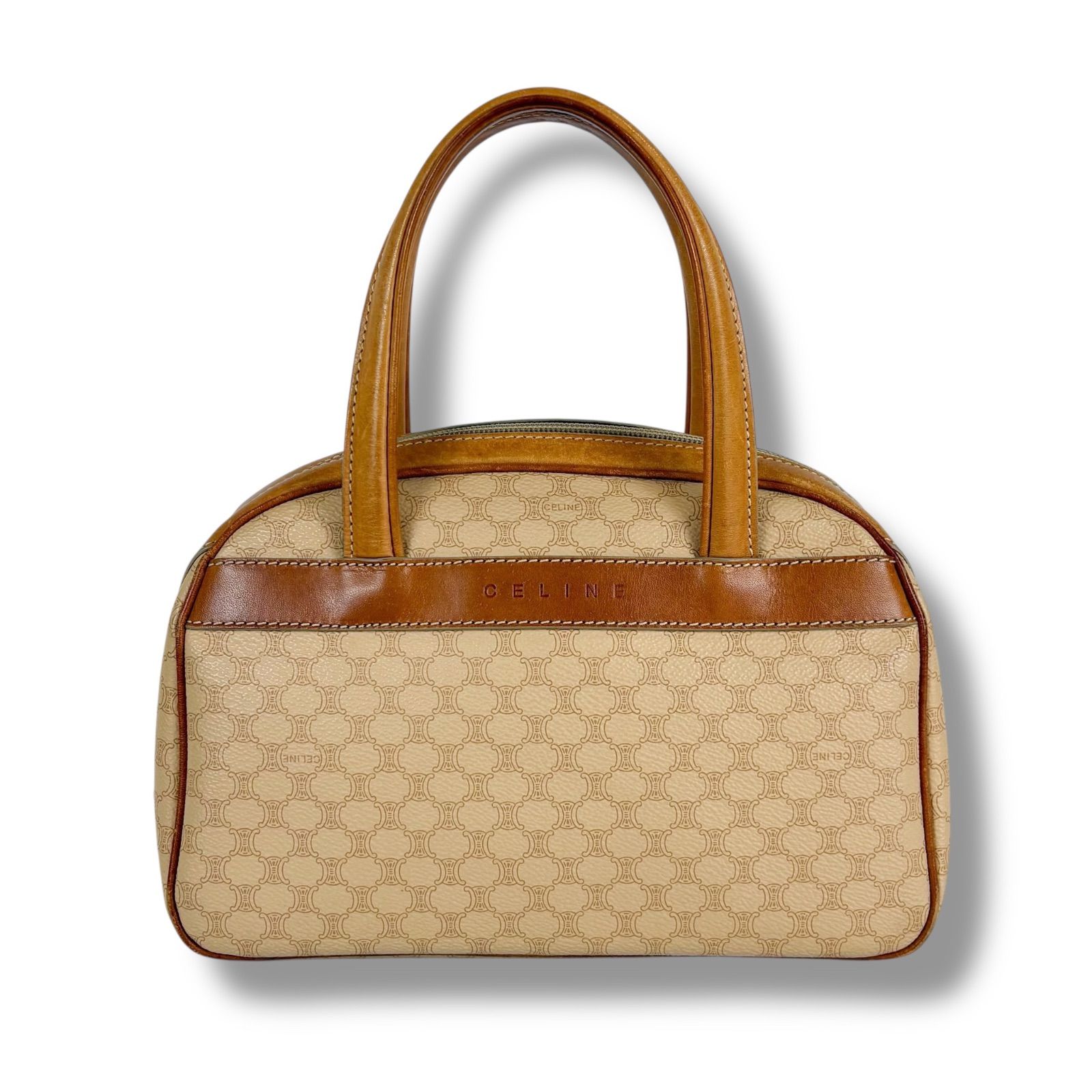 Celine CELINE bowling bag top handle bag macadam pattern beige vintage
