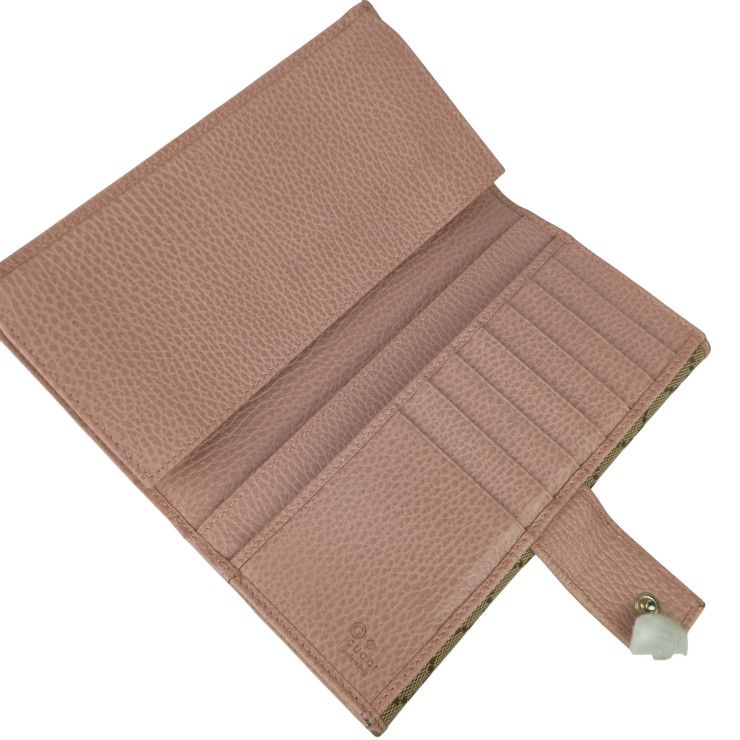 美品 グッチ GGキャンバス 長財布 ロングウォレット 折り財布 Wホック 財布 GUCCI グッチ 財布 Wホック 二つ折り長財布 231841 べージ系 ピンク系
