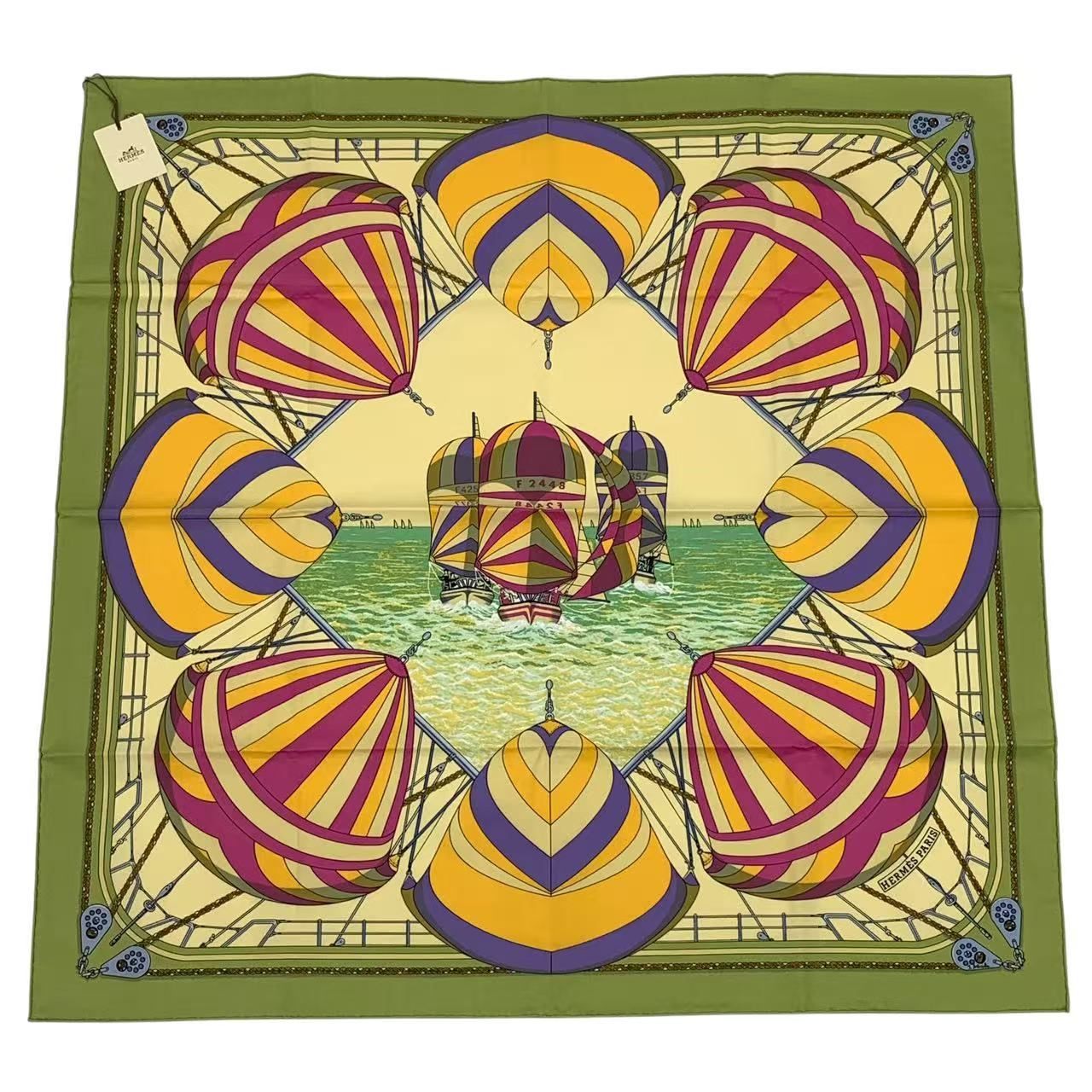 未使用品 HERMES エルメス スカーフ SPINNAKER マリン柄 グリーン 箱