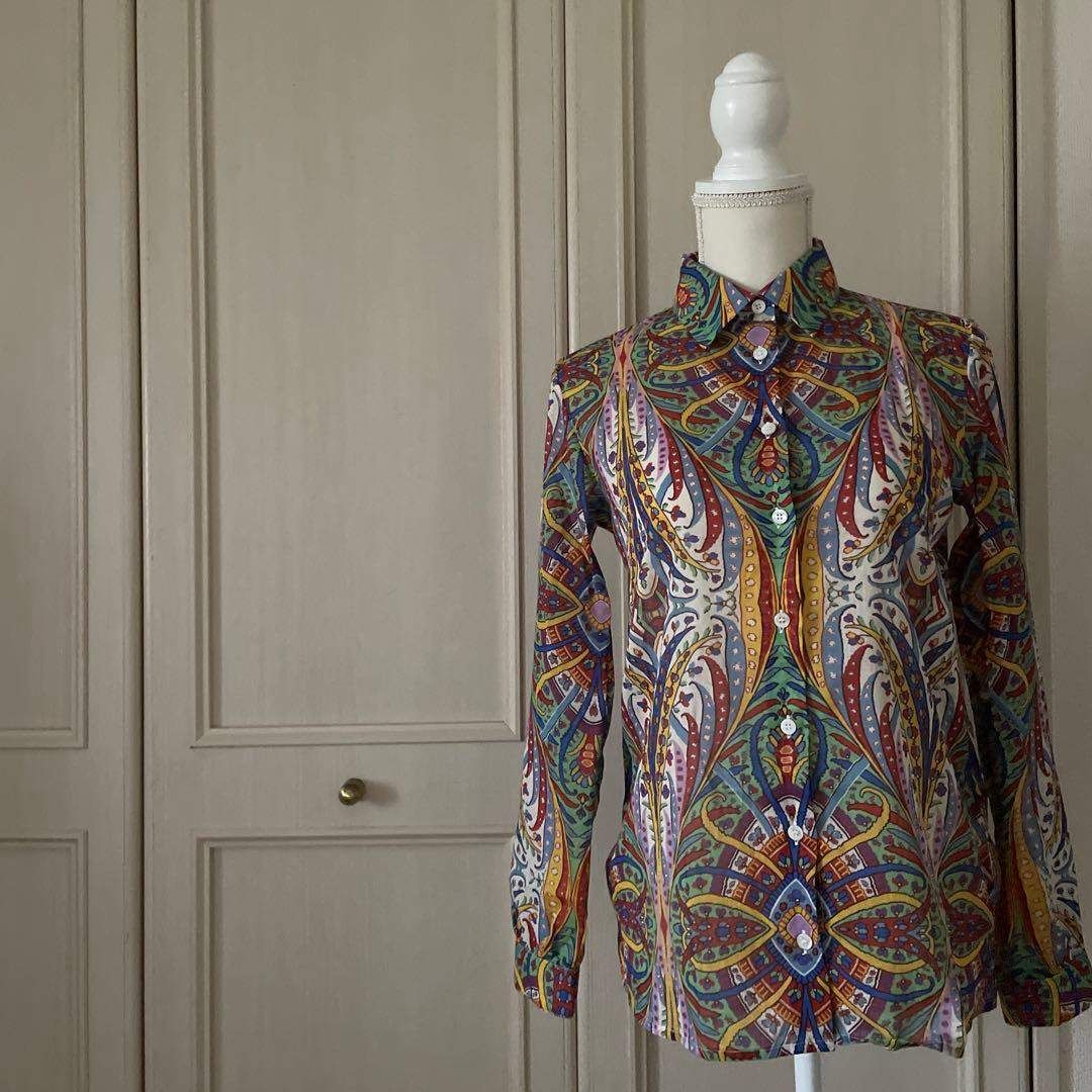 エトロ ETRO イタリア製 ペイズリー柄 長袖 ブラウス カットソー 
