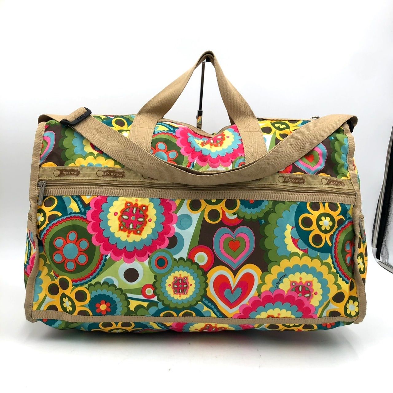 LeSportsac 花柄 ボストンバッグ 大容量バック、ポーチセット✨ LeSportsac レスポートサック ボストンバッグ 旅行 花柄 ハート 鍵付