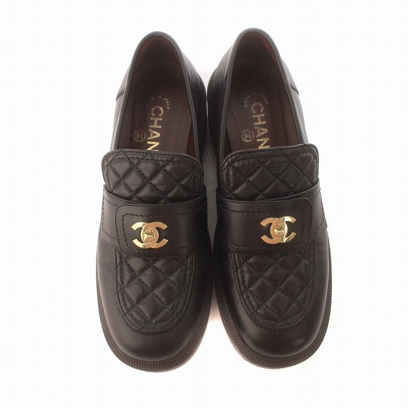 シャネル CHANEL 21AW ローファー レザー キルティング CCターンロック