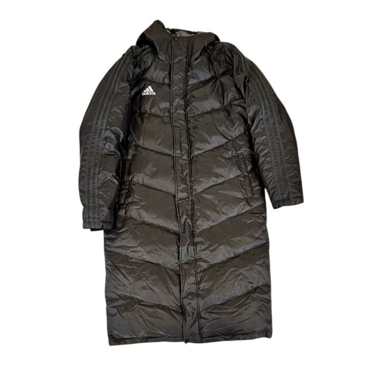 🔳adidas ベンチコート ロングダウン ブラック XO フード付き - メルカリ