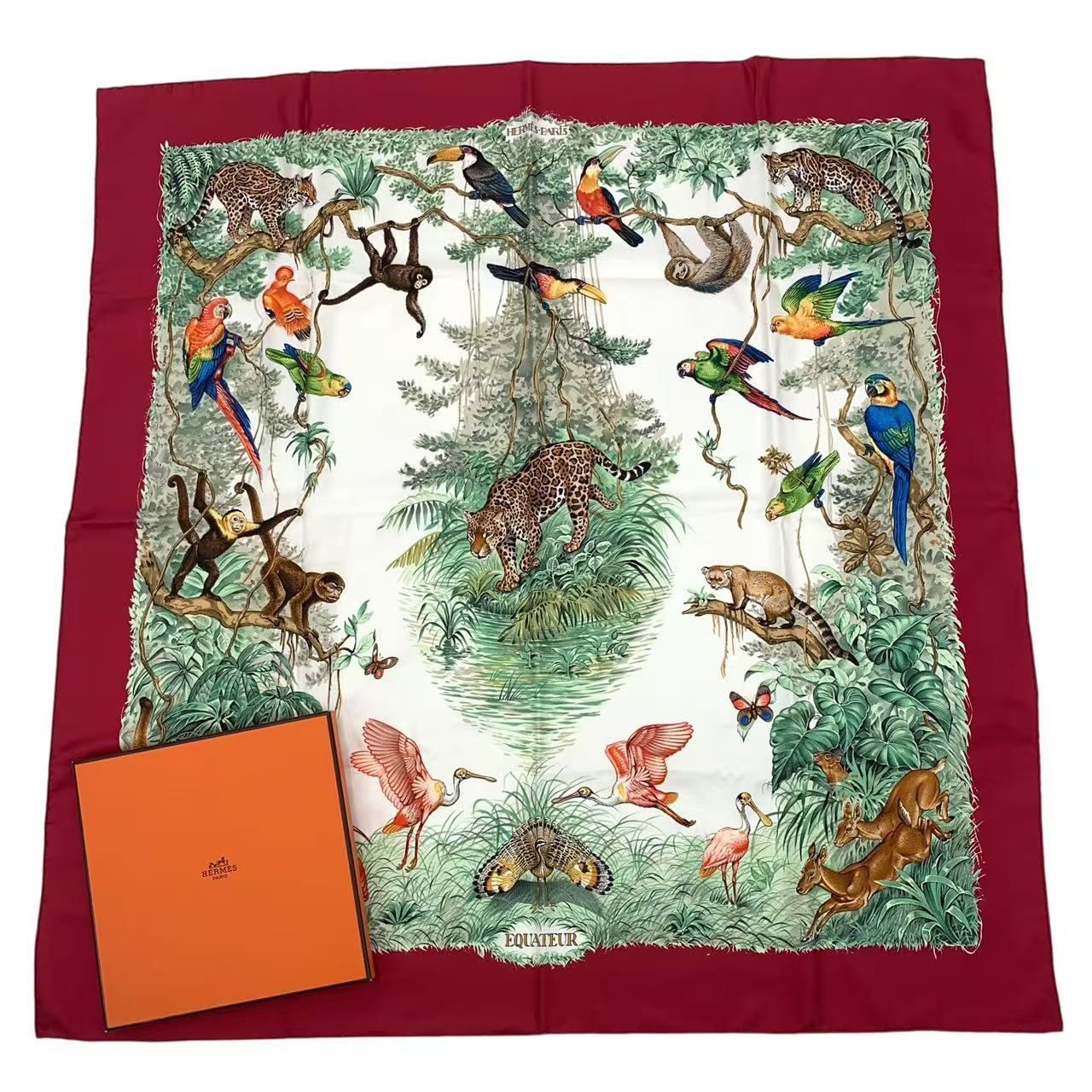 極美品 HERMES エルメス スカーフ カレ90 EQUATEUR 赤道直下 動物 鳥