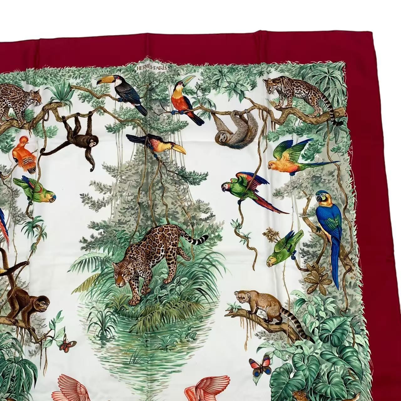 極美品 HERMES エルメス スカーフ カレ90 EQUATEUR 赤道直下 動物 鳥