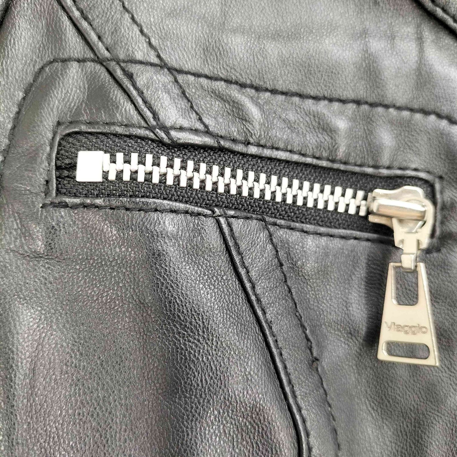 ビアッジョブルー Viaggio Blu 羊革 ノーカラー ライダーズジャケット