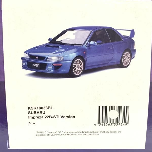 中古】1/18 京商 ｽﾊﾞﾙ ｲﾝﾌﾟﾚｯｻ 22B STI ﾊﾞｰｼﾞｮﾝ (ﾌﾞﾙｰ)[91] スバル 京商