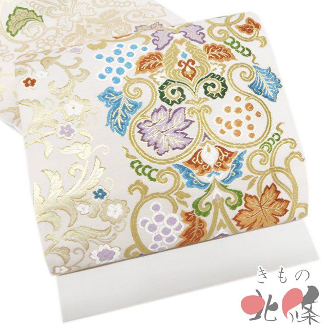 特選 袋帯 未使用 正絹 フォーマル 仕立て上がり 全通 葡萄唐草紋 花