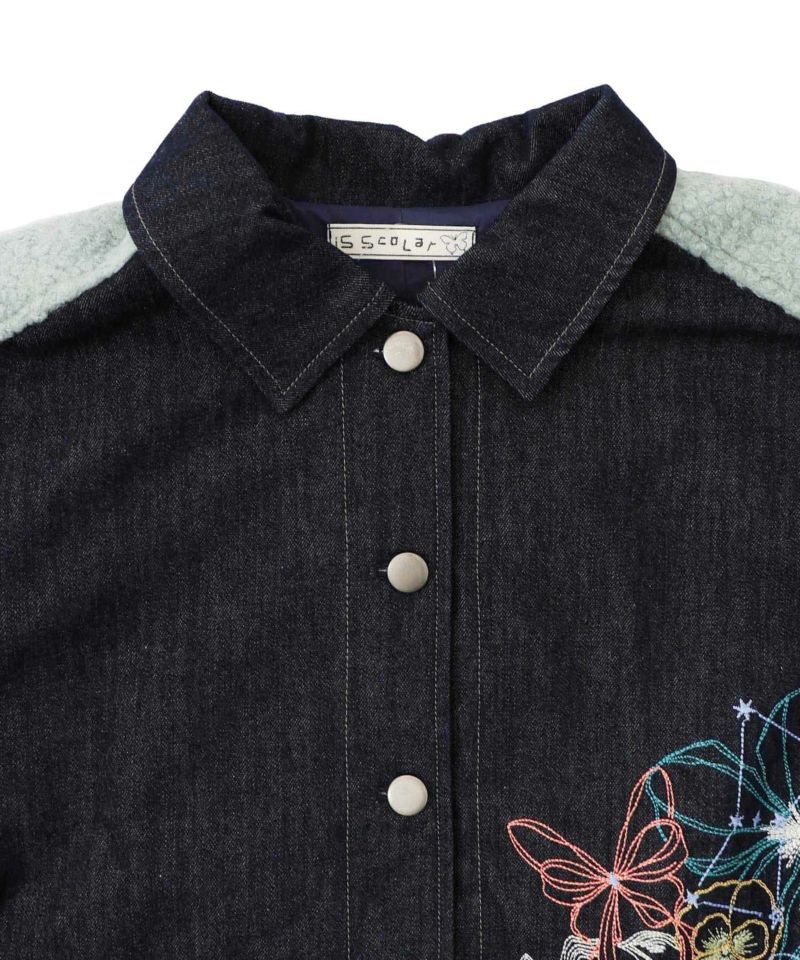 IS ScoLar（イズスカラー）花蝶刺繍デニム×プードルボア 切替