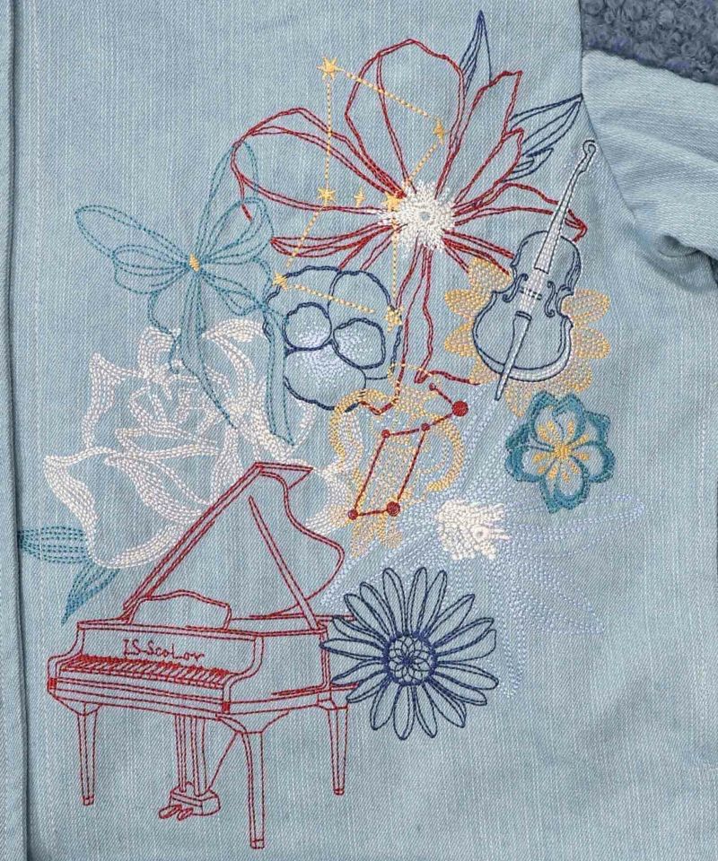 IS ScoLar（イズスカラー）花蝶刺繍デニム×プードルボア 切替