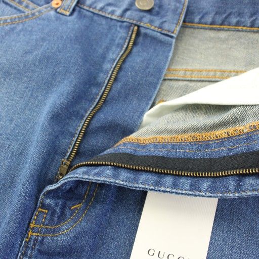 グッチ GUCCI フラワー刺繍 デニムスカート 台形 ミニ 38 青 456973  