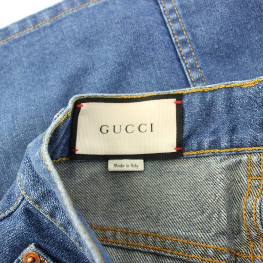 GUCCI 刺繍デニムスカート ライトブルー グッチ GUCCI フラワー刺繍