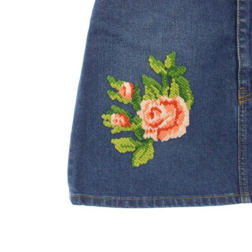 GUCCI 刺繍デニムスカート ライトブルー グッチ GUCCI フラワー刺繍