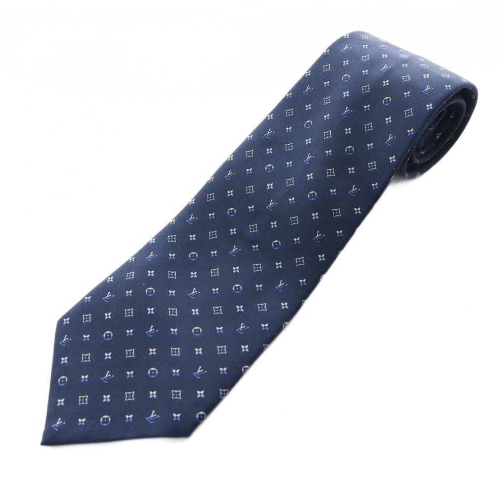 ルイヴィトン LOUIS VUITTON モノグラム ネクタイ シルク 紺 ネイビー