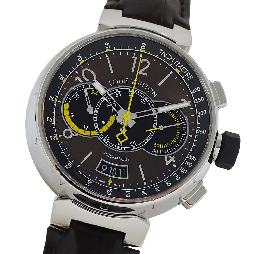 ルイ ヴィトン LOUIS VUITTON 時計 メンズ ブランド タンブール クロノグラフ ヴォワイヤージュ 自動巻き AT ステンレス SS レザー Q102L 裏スケ 磨き済み