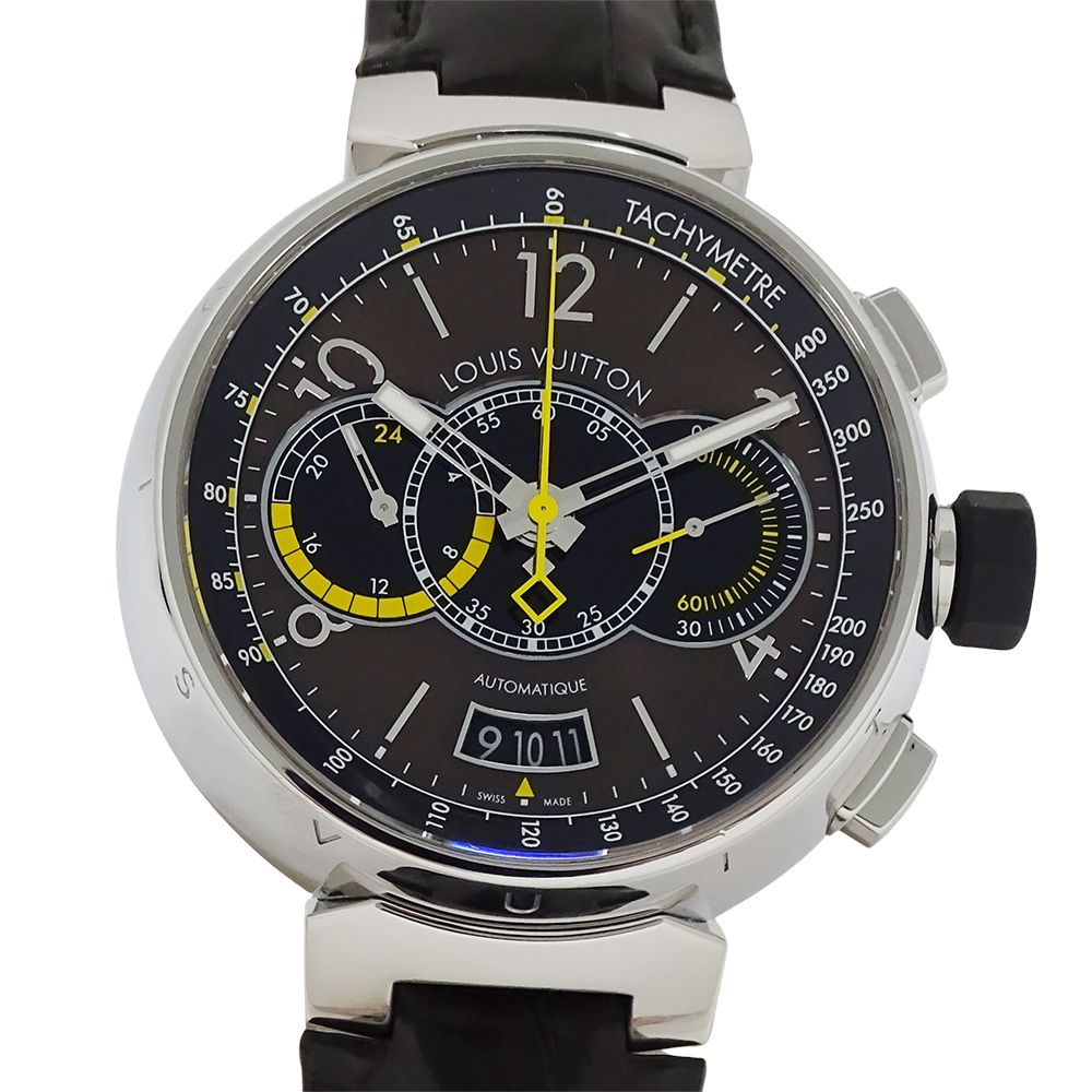  ルイ ヴィトン LOUIS VUITTON 時計 メンズ ブランド タンブール クロノグラフ ヴォワイヤージュ 自動巻き AT ステンレス SS レザー Q102L 裏スケ 磨き済み きれいめ 自動巻き時計 腕時計(アナログ)