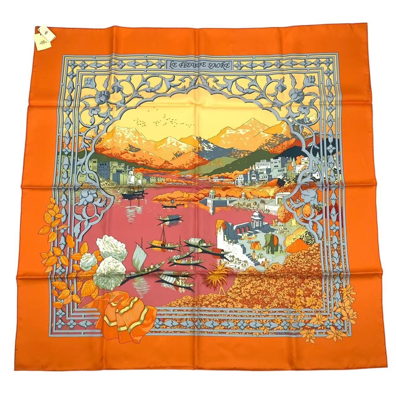 未使用品 HERMES エルメス カレ90 シルク100％ スカーフ LE FLEUVE 