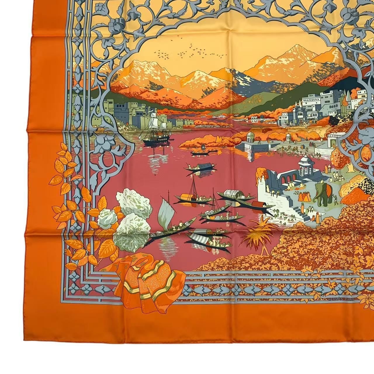 未使用品 HERMES エルメス カレ90 シルク100％ スカーフ LE FLEUVE 