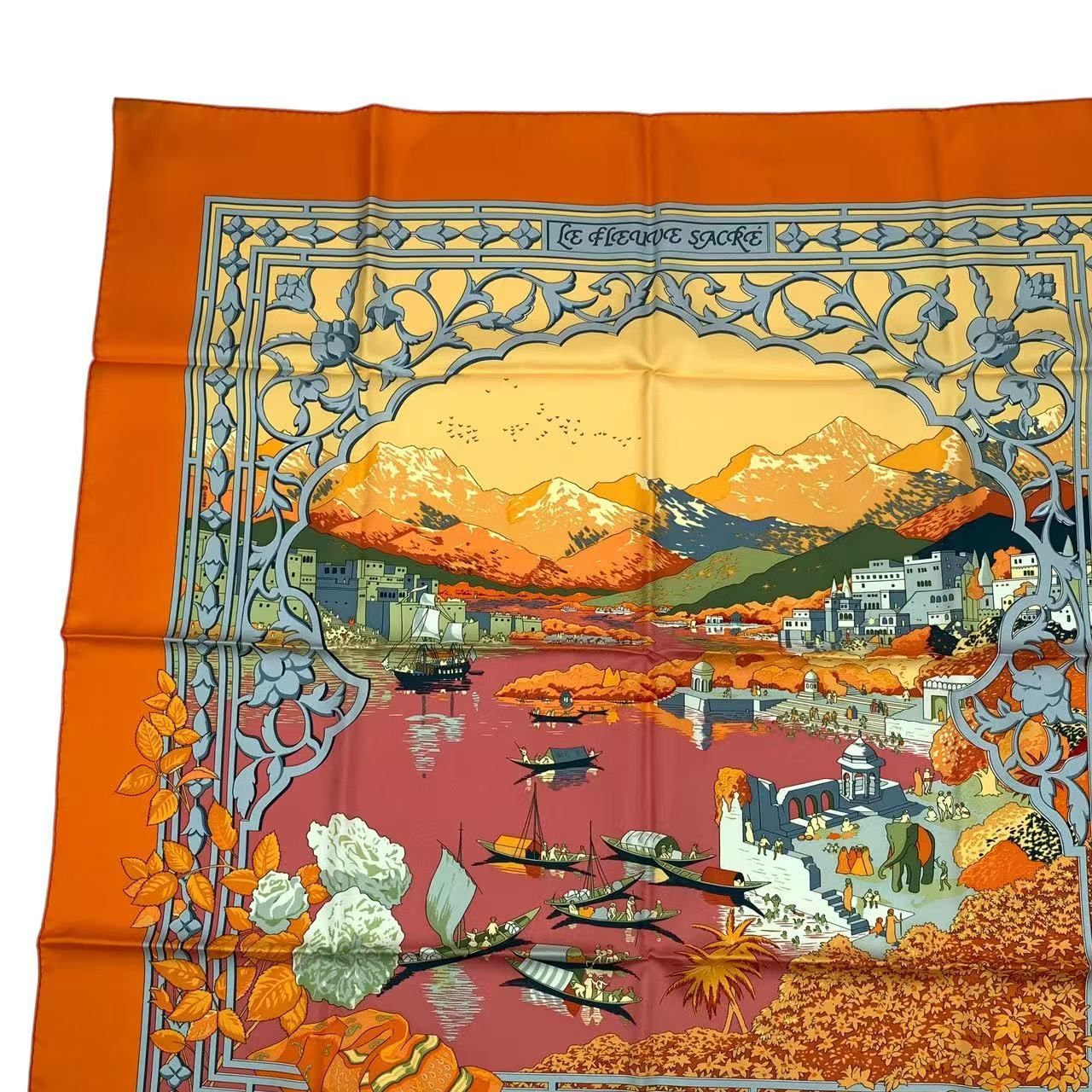未使用品 HERMES エルメス カレ90 シルク100％ スカーフ LE FLEUVE