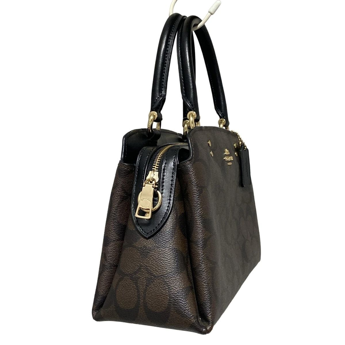 COACH(コーチ) ハンドバッグ - 91494 ダークブラウン×黒 レザー - メルカリ